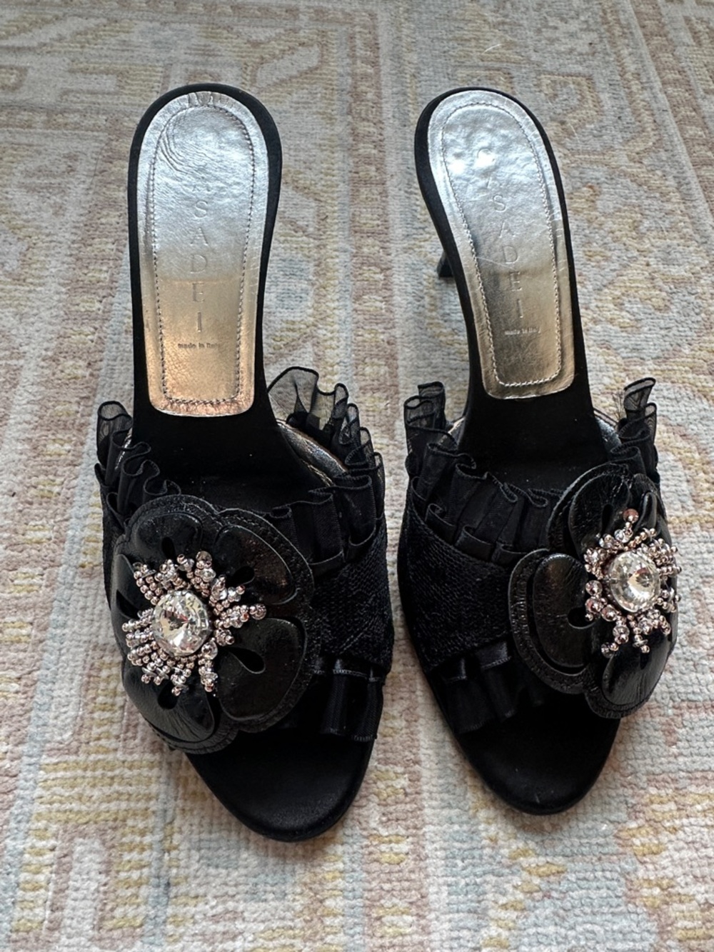Casedei Black Embellished Open-Toe Mules size 6 1/2